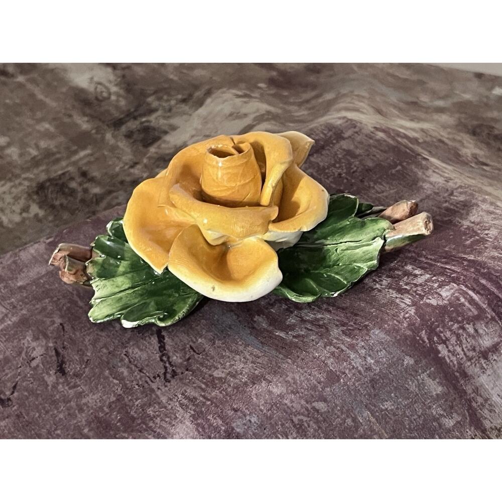 Capodimonte Italian Ceramic Flower On Vine - Deep Yellow